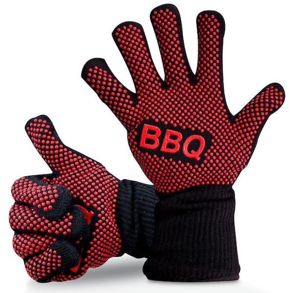 SereneLife Silicon Non-Slip Black Barbecue Charcoal Grilling Gloves Set