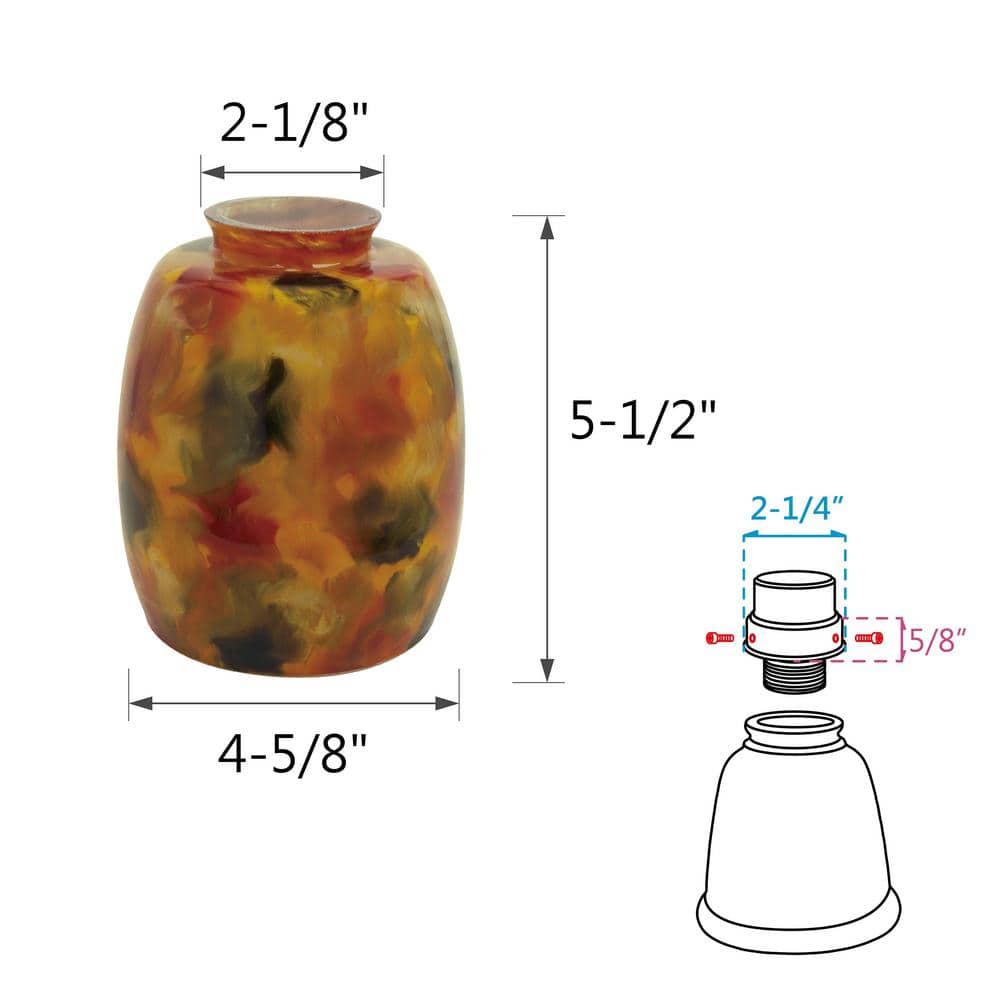 Amber Art Glass Ceiling Fan Replacement Shades, 5-1/4" High, 4-Pack