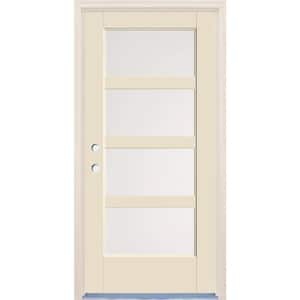 36 in. x 80 in. Left-Hand/Inswing 4 Lite Satin Etch Glass Unfinished Fiberglass Prehung Front Door w/4-9/16" Frame