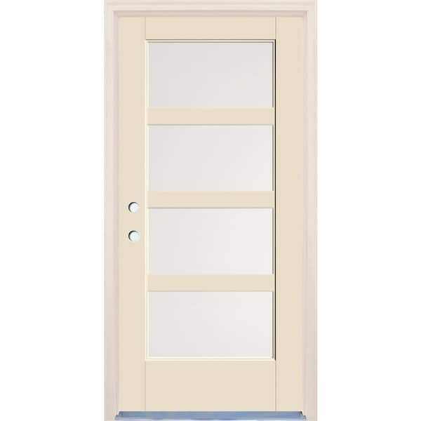 Builders Choice 36 in. x 80 in. Left-Hand/Inswing 4 Lite Satin Etch Glass Unfinished Fiberglass Prehung Front Door w/6-9/16" Frame