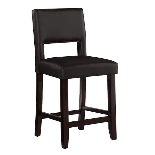 Linon Home Decor Edison 24.17 in. Brown High Back Wood Counter Stool with Faux Leather Seat
