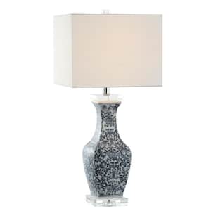 May 28 in. Blue/White Ceramic/Crystal LED Table Lamp
