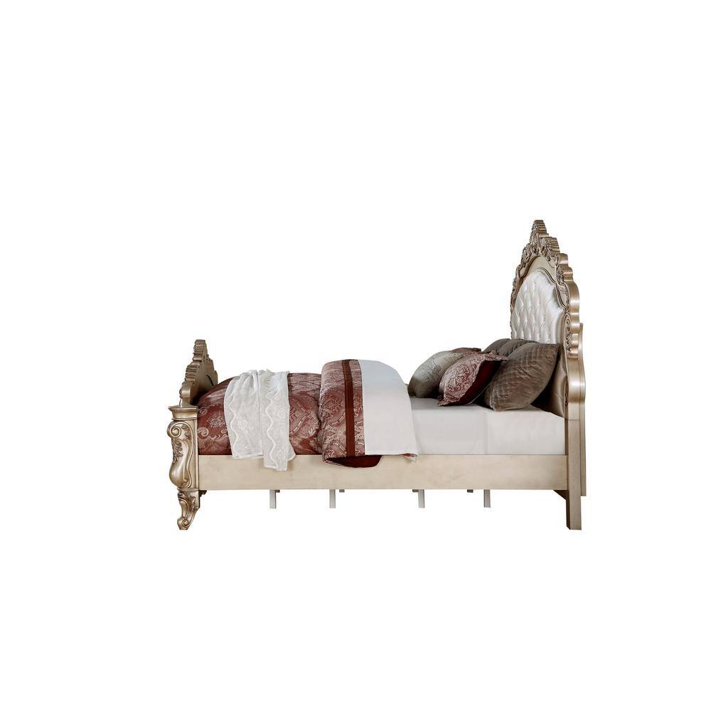 Antique White California King Upholstered Wood Bed with Tufted Headboard