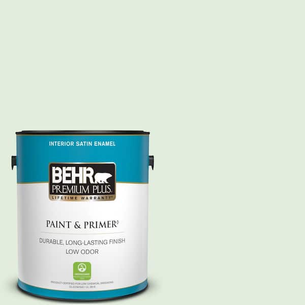 BEHR PREMIUM PLUS 1 gal. #M400-1 Establish Mint Satin Enamel Low Odor Interior Paint & Primer
