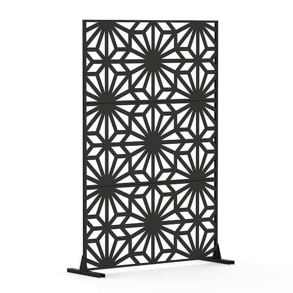 Metal Outdoor Patio Screen Panel Decorative Fence Indoor Room Space Divider Stand Freestanding Privacy Screen, Sunflower