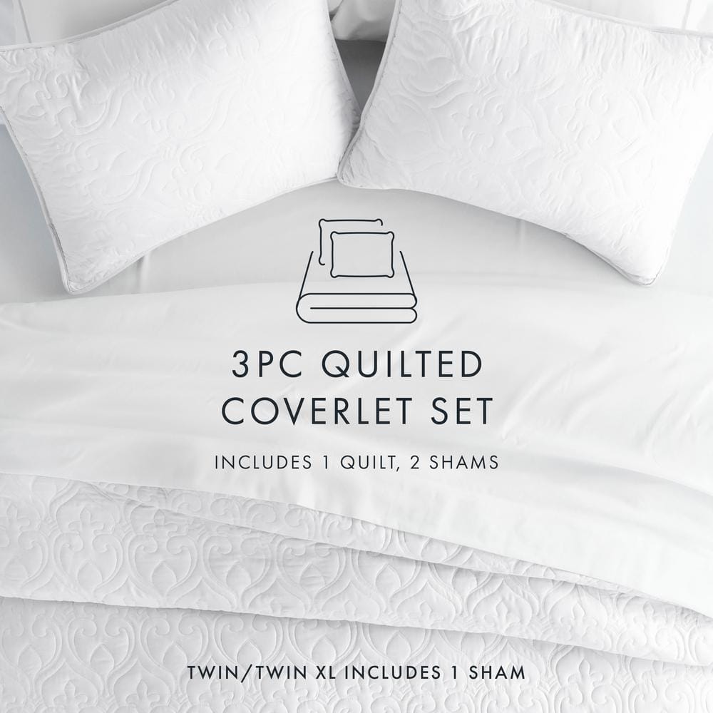 White Full Microfiber Quilted Coverlet Set with Shams