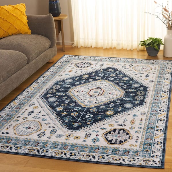 Bayside 5 ft. x 8 ft. Navy/Blue Traditional Medallion Area Rug