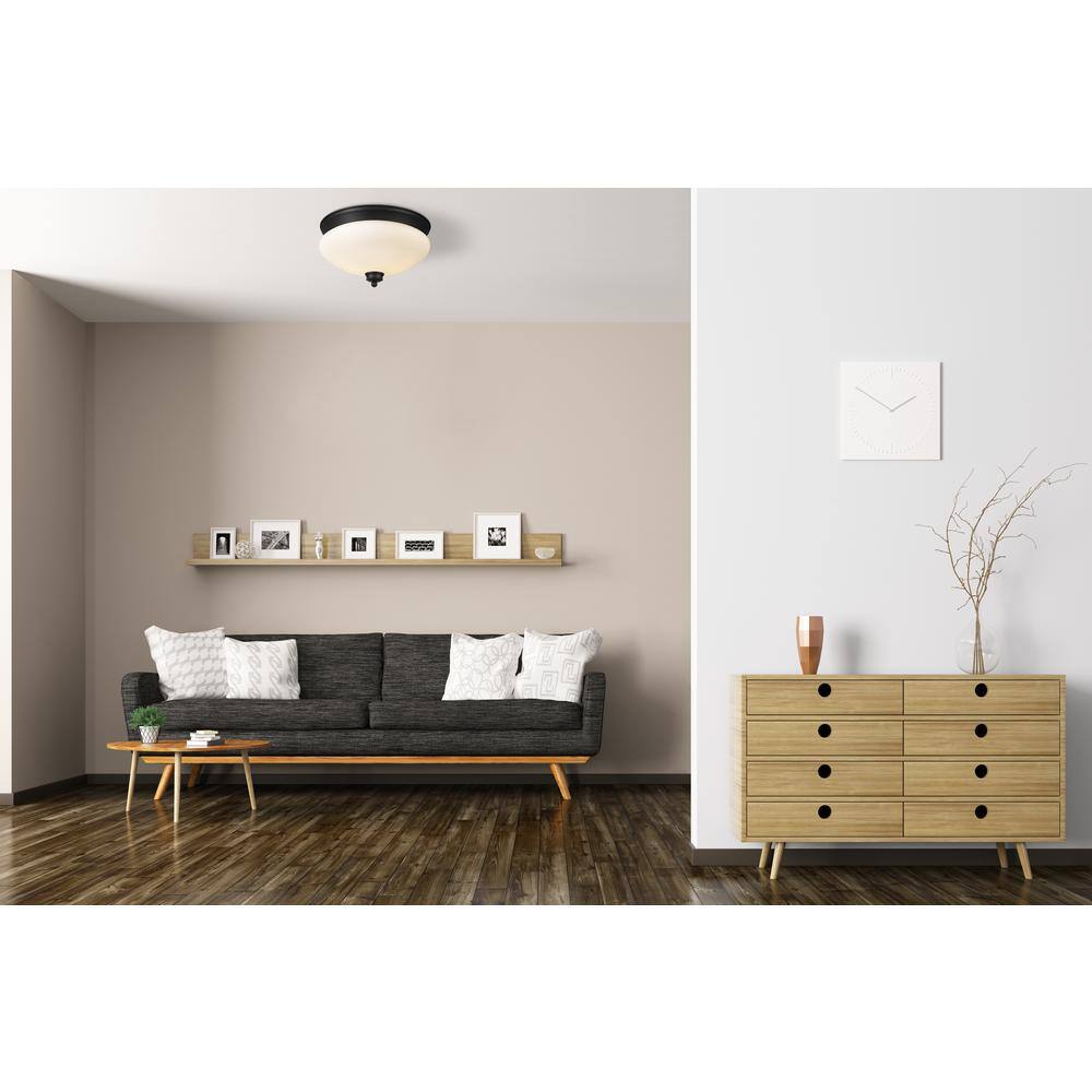 Matte Black Opal Glass 13" LED Bowl Flush Mount Light