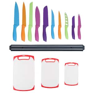 10-Piece Stainless-Steel Cutting Knives with Magnetic Knife Holder and 3-Pack Plastic Cutting Boards