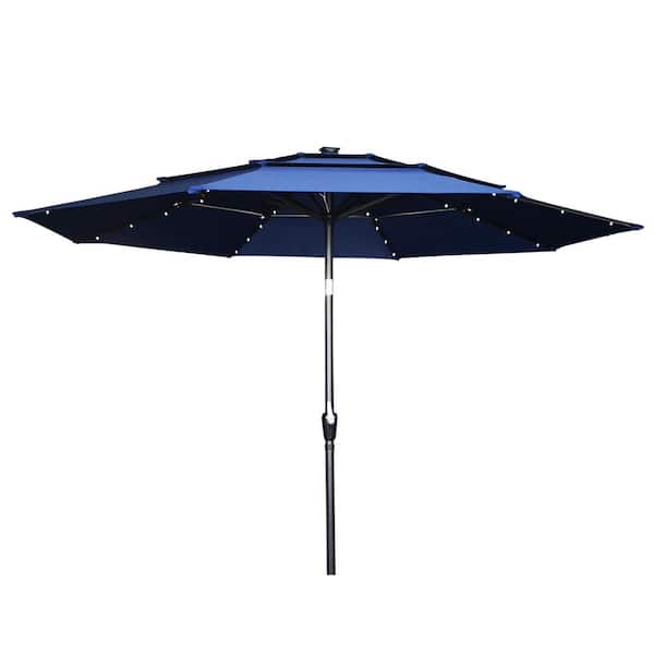 Jushua 11 ft. Market Patio Umbrella with LED in Navy