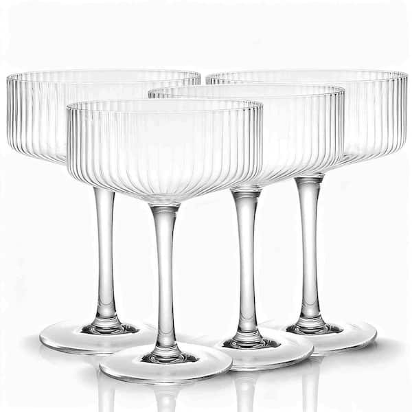 10 oz. Vintage Coupe Unique Ribbed Clear Martini Glass Set for Cocktail, Wine, Champagne (Set of 4)