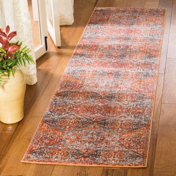 Vintage Persian 2 ft. x 12 ft. Aqua/Orange Distressed Diamond Oriental Runner Rug