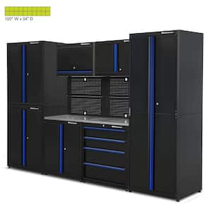 Heavy Duty 122 in. W x 80 in. H x 24 in. D Steel Garage Cabinet Set in Black (9-Piece)