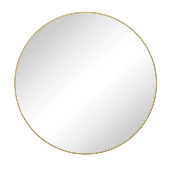 FUNKOL 42 in. W x 42 in. H Round Metal Framed Wall-Mount Bathroom Vanity Mirror in Golden