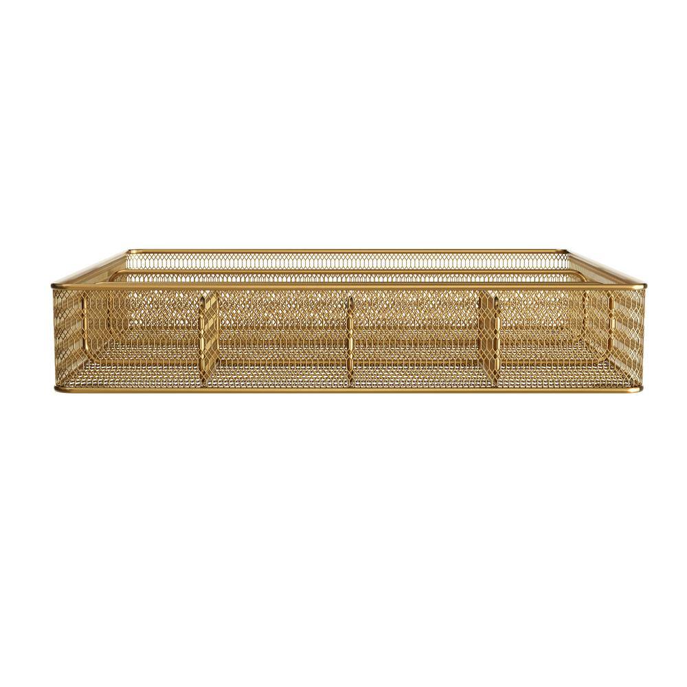 Gold Mesh Metal 6 Compartment Desk Drawer Organizer