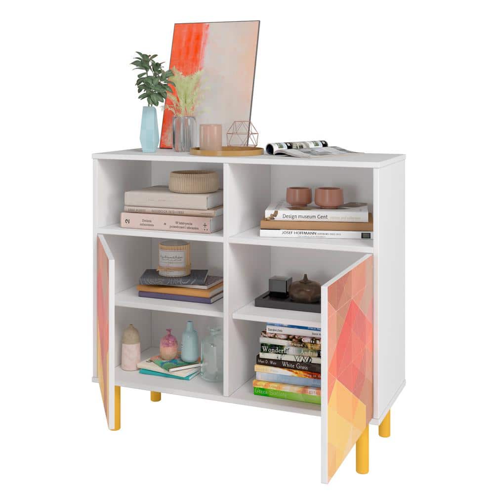 Retro Multi-Color Print Sideboard with Yellow Legs