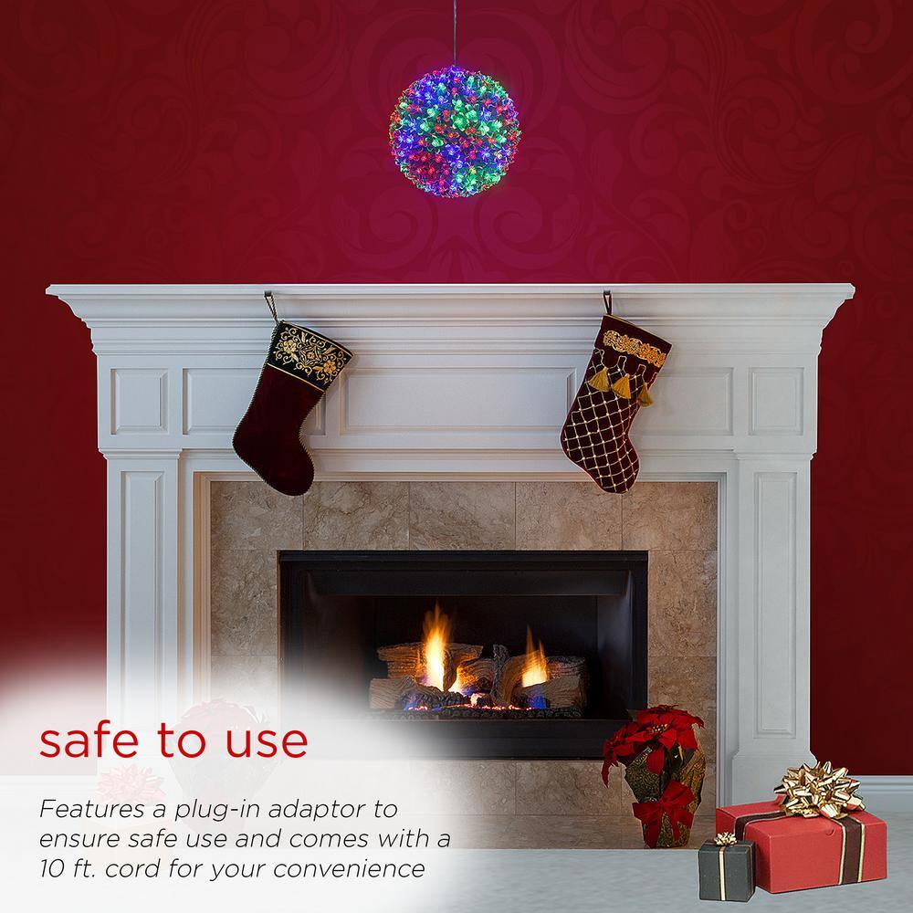 Multi-Colored LED Flashing Sphere Hanging Ornament, 8-Inch