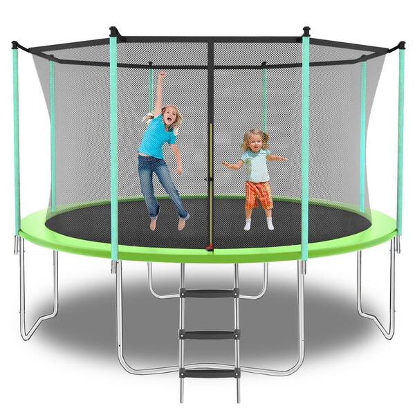 12 ft. Outdoor Round Trampoline Jumping Fun Trampoline with Safety Enclosure Net Ladder Spring and Cover Padding