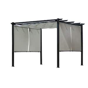 10 ft. x 10 ft. Gray Aluminum Frame Patio Pergola with Gray Retractable Shade Top Canopy and  4-Pieces Roller Shade