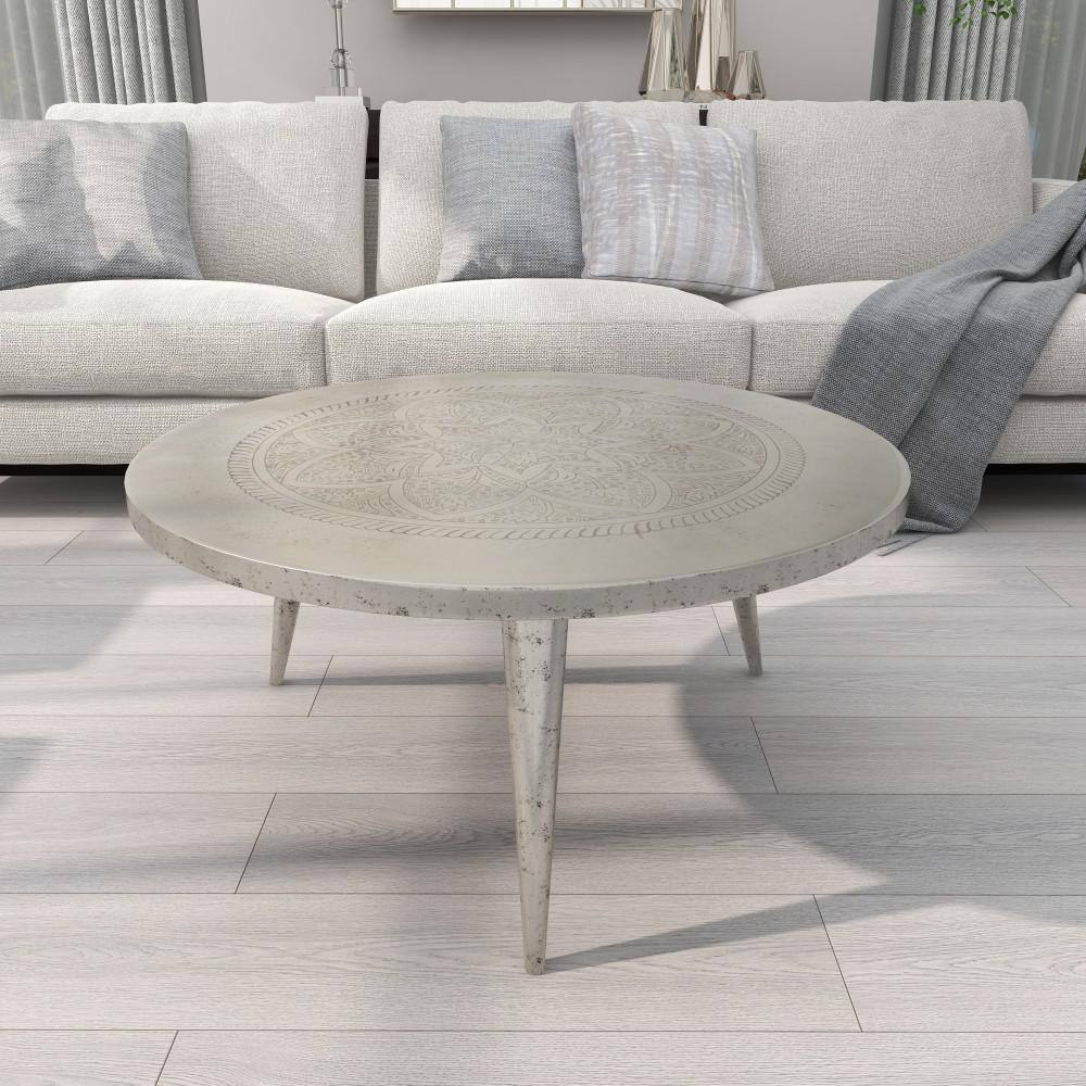 Silver Round Aluminum Traditional Coffee Table, 38"