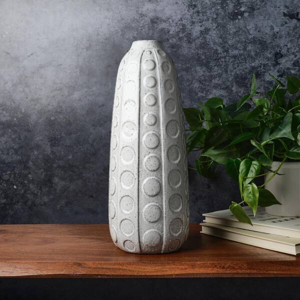 Mikasa 15.5 in. White Embossed Dot Textured Ceramic Vase