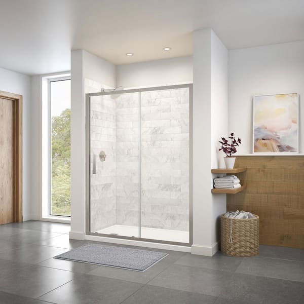 Connect 58.5 x 72 in. 6 mm Sliding Shower Door for Alcove Installation with Clear glass in Brushed Nickel