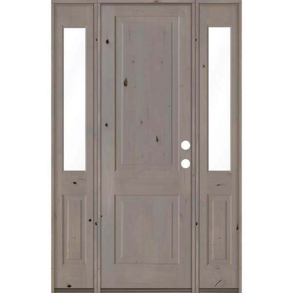 Krosswood Doors 58 in. x 96 in. Rustic Knotty Alder Left-Hand/Inswing Clear Glass Grey Stain Square Top Wood Prehung Front Door