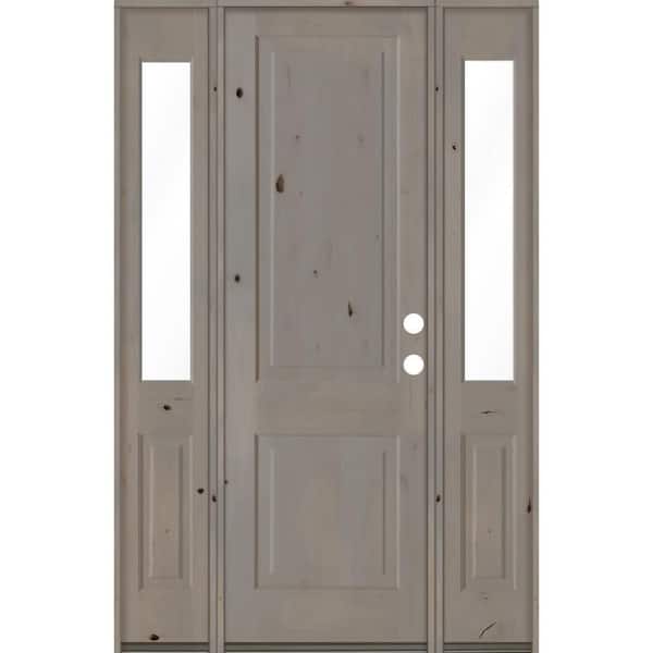 Krosswood Doors 60 in. x 96 in. Rustic Knotty Alder Left-Hand/Inswing Clear Glass Grey Stain Square Top Wood Prehung Front Door