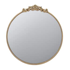 Classic Gold 36 in. W x 39 in. H Round Wood Framed Mirror for Wall