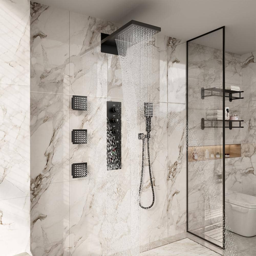 Matte Black 22" Dual Shower System with 3 Body Jets