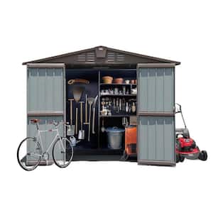 8 ft. W x 6 ft. D Outdoor Storage Shed with Lockable Door Metal Shed Suitable Backyard, Coverage Area 48 sq. ft. Brown