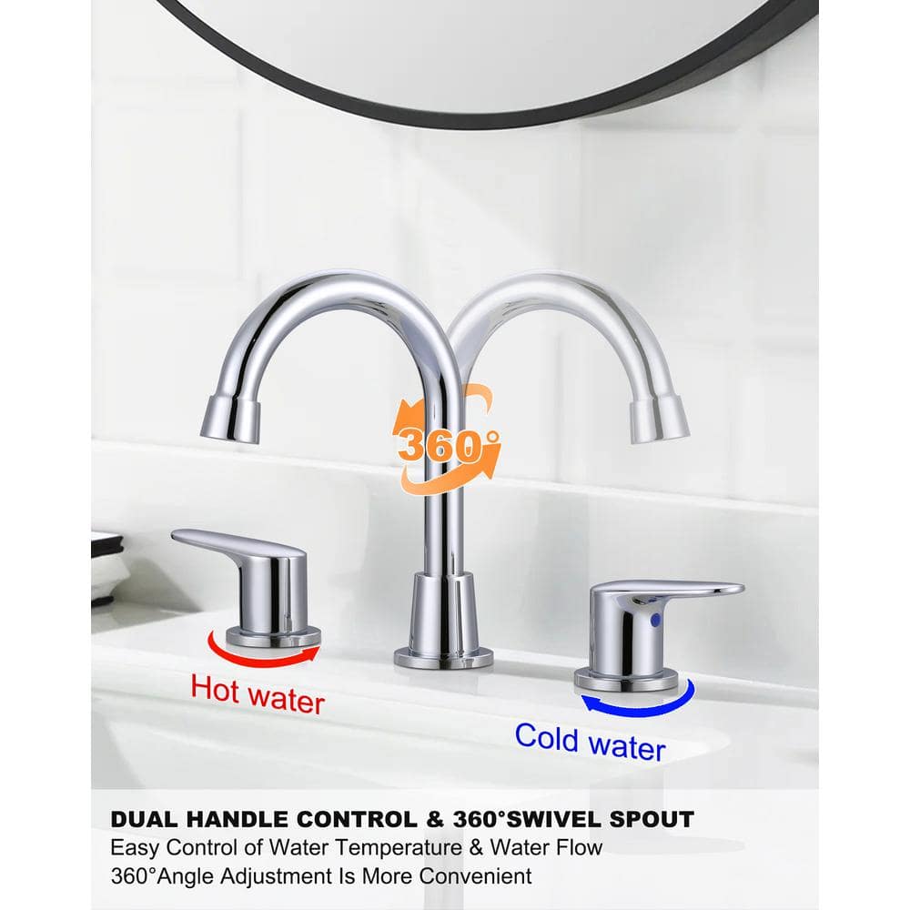 Polished Chrome 8-Inch Double Handle Widespread Bathroom Faucet