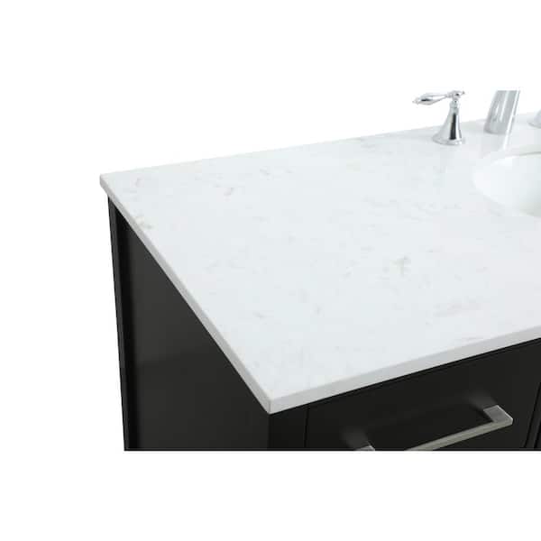 54 in. W x 22 in. D x 34 in. H Bath Vanity in Black with Calacatta White Engineered Marble Top