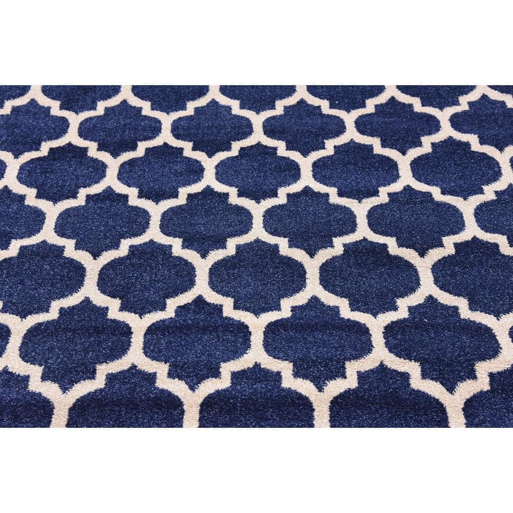 Elegant Dark Blue Trellis 4' x 6' Synthetic Easy-Care Area Rug