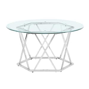 Escondido 36 in. Round Glass Top Silver Cocktail/Coffee Table