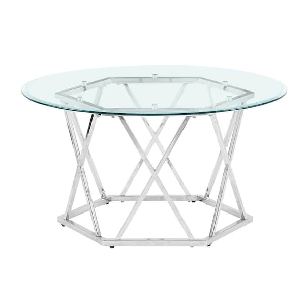Steve Silver Escondido 36 in. Round Glass Top Silver Cocktail/Coffee Table