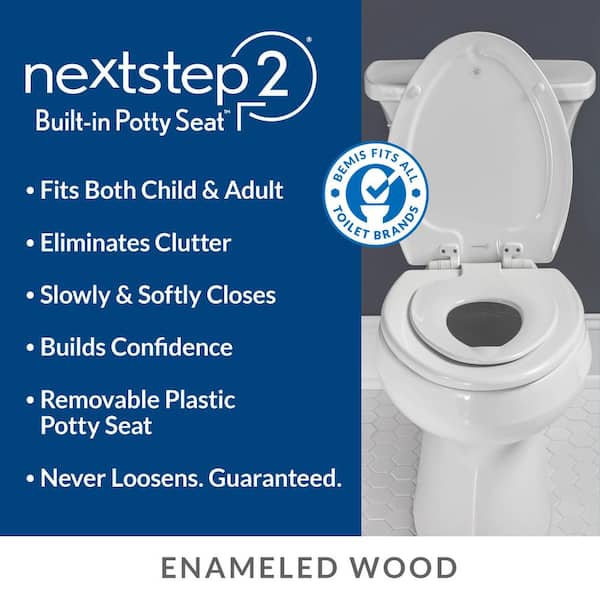 NextStep2 Children's Potty Training Round Enameled Wood Closed Front Toilet Seat in Bone with Plastic Child Seat