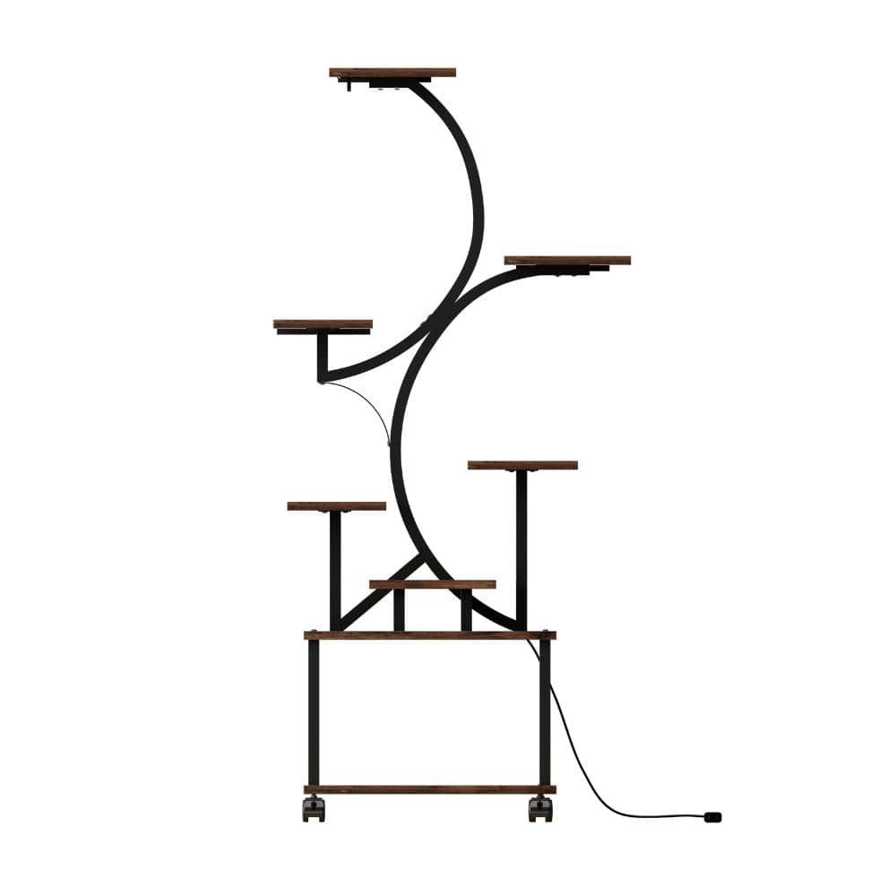 62 in. Indoor 8-Tier S-Shaped Plant Stand with Grow Lights Walnut Color Metal Corner Plant Shelf for Balcony price history on PriceWatchPro