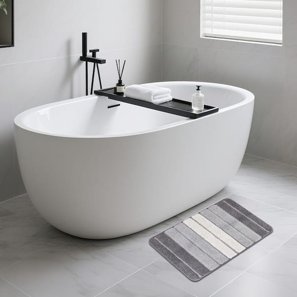 Gray Bathroom Rug 15.75 in. x 23.62 in. Bath Mat Absorbent Soft Microfiber Bathroom Mat with Non-Slip TPR Backing