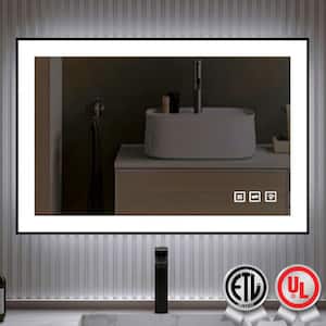 36 in. W x 24 in. H Rectangular Framed Anti-Fog LED Wall Bathroom Vanity Mirror in Black with Backlit and Front Light