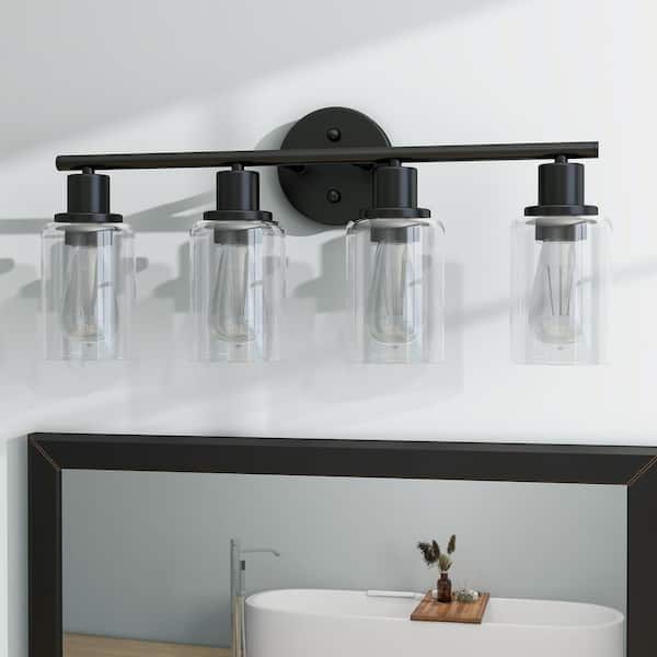 Uixe 23.09 in. 4-Light Matte Black Bathroom Vanity Light with