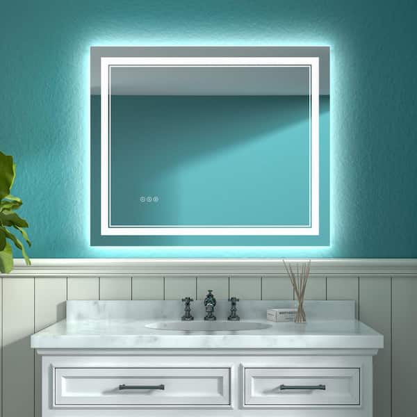 30 in. W x 36 in. H Medium Rectangular Frameless Dimmable Anti-Fog LED Wall Bathroom Vanity Mirror in Silver