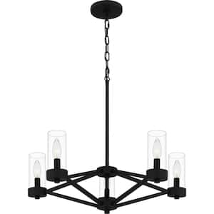 Villa 5-Light Earth Black Chandelier with Clear Glass Shade