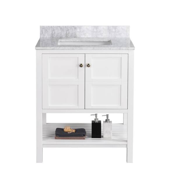 Proox 30 In W Bath Vanity White, 30 Inch Vanity With Carrara Marble Top