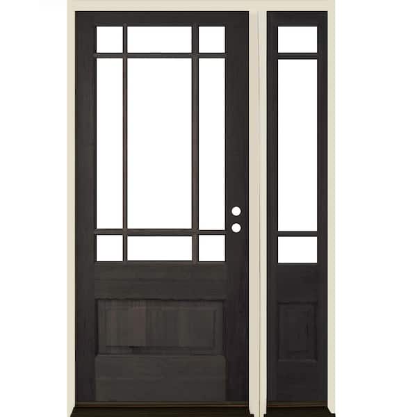 36 in. x 80 in. 3/4 Prairie-Lite with Beveled Glass Black Stain Left Hand Hemlock Wood Prehung Front Door Right Sidelite