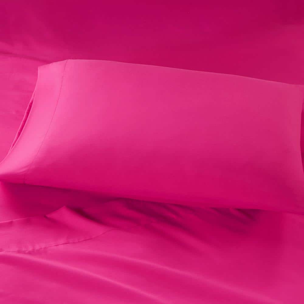 Twin Pink Microfiber Sheet Set with Side Pockets
