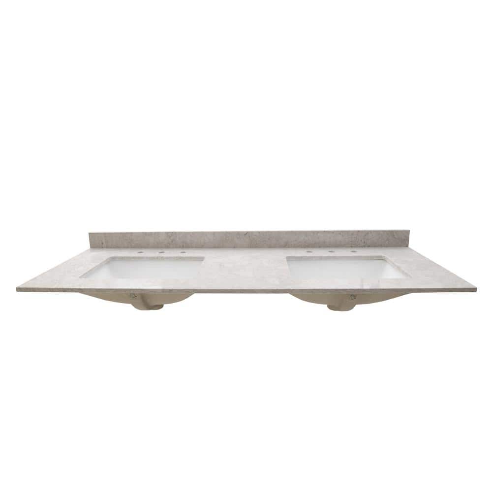 61 in. Drifting Fog Marble Double Sink Bathroom Vanity Top
