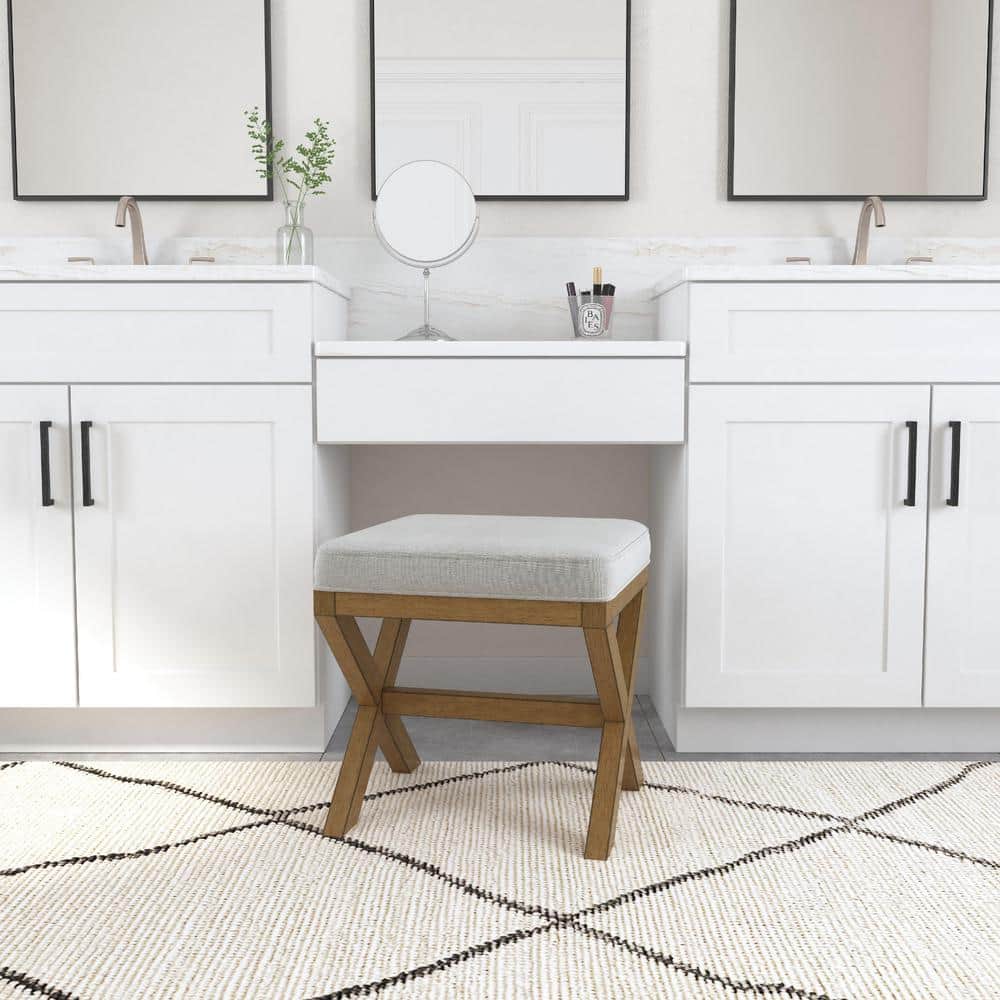 Somerset Fog Gray Upholstered Backless Vanity Stool with Rubberwood Legs