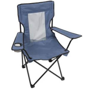 Blue Polyester Mesh Back Quad Camping Chair
