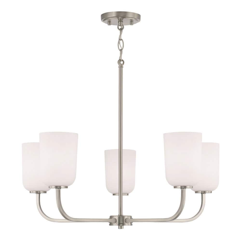 Lawson 5-Light Brushed Nickel 26 in. W x 19.75 in. H Chandelier with Soft White Glass price history on PriceWatchPro